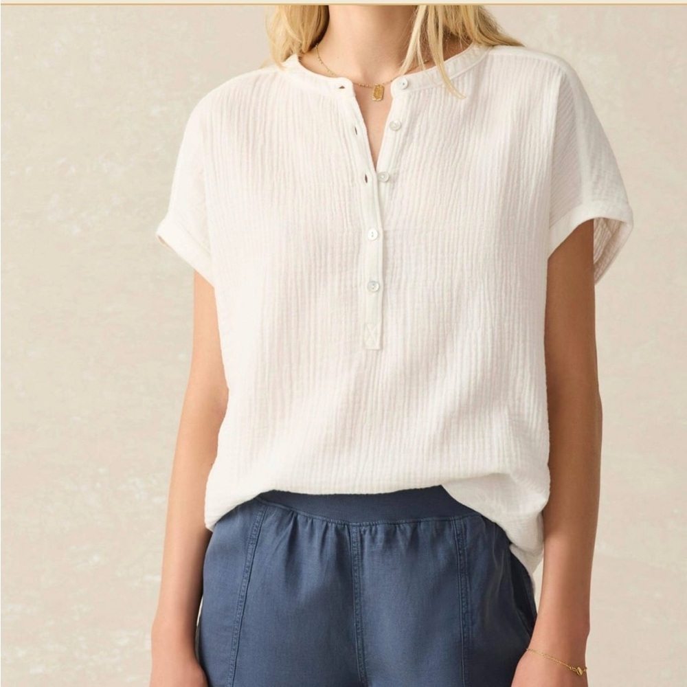 Faherty Dream Cotton Gauze Desmond Top White Sz Small - Picture 2 of 11